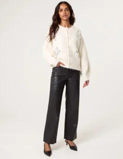 Diamante Sequin Brochure Button Front Cardigan