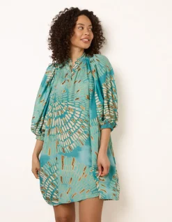 Diamante Tunic Dress With Puff Sleeve