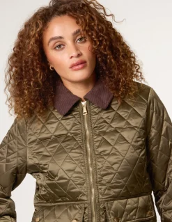 Diamond Quilted Cord Collar Coat
