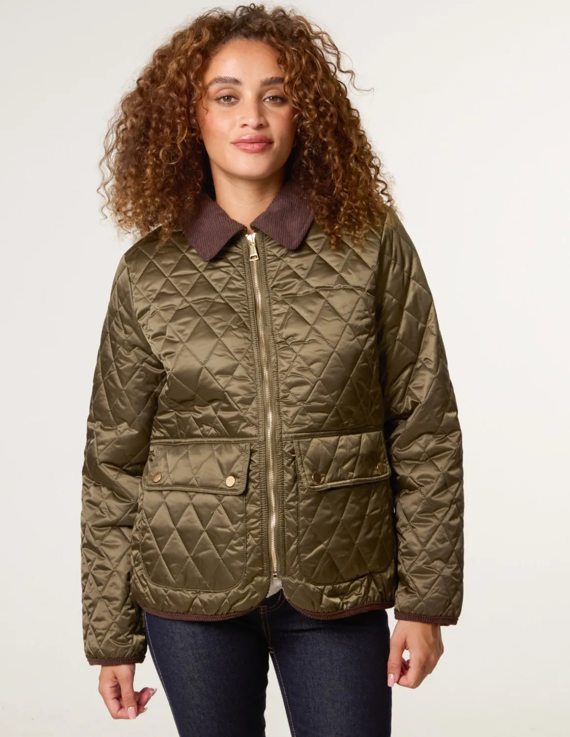 Diamond Quilted Cord Collar Coat