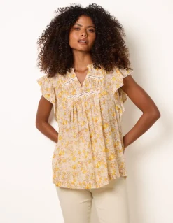 Ditsy Floral Cotton Ruffle Sleeve Top