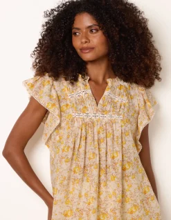 Ditsy Floral Cotton Ruffle Sleeve Top