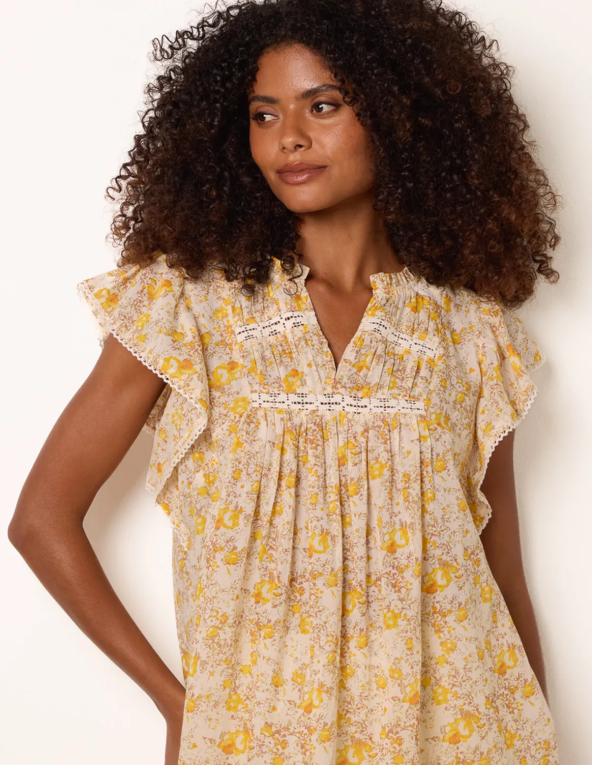 Ditsy Floral Cotton Ruffle Sleeve Top