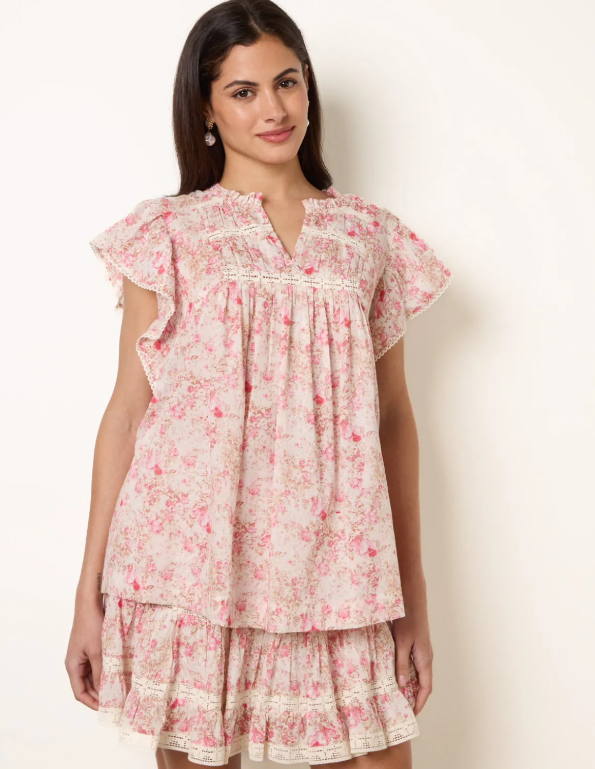 Ditsy Floral Cotton Ruffle Sleeve Top