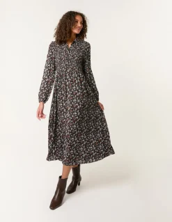 Ditsy Floral Long Sleeve Shirred Maxi Dress