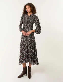 Ditsy Floral Long Sleeve Shirred Maxi Dress