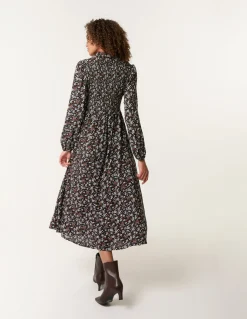Ditsy Floral Long Sleeve Shirred Maxi Dress
