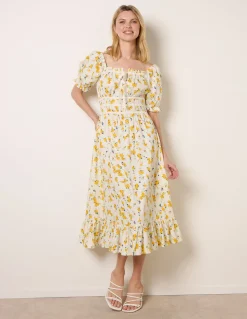 Ditsy Floral Poplin Milkmaid Midi Dress