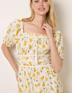 Ditsy Floral Poplin Milkmaid Midi Dress