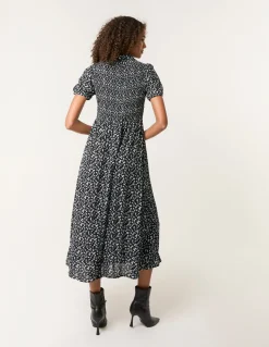 Ditsy Floral Puff Sleeve Shirred Dress