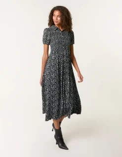 Ditsy Floral Puff Sleeve Shirred Dress