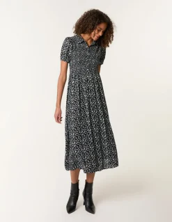 Ditsy Floral Puff Sleeve Shirred Dress