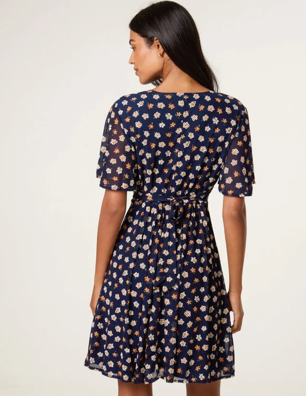 Ditsy Floral V Neck Tie Back Mini Dress