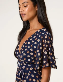 Ditsy Floral V Neck Tie Back Mini Dress
