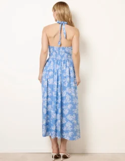 Ditsy Floral V Waist Halter Midi Dress