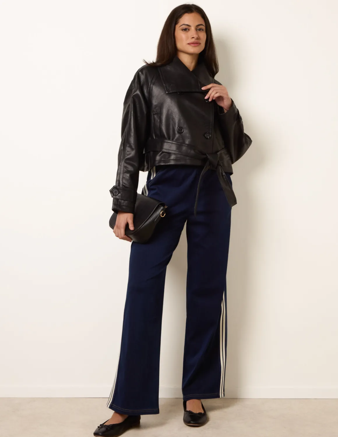 Double Breasted Leather Look Jacket