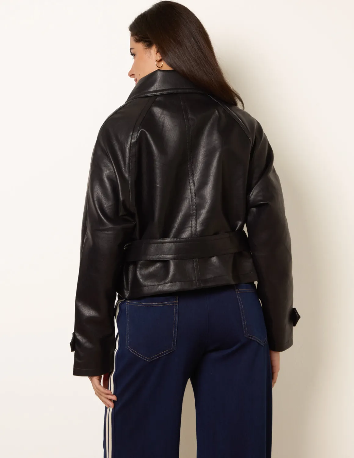 Double Breasted Leather Look Jacket
