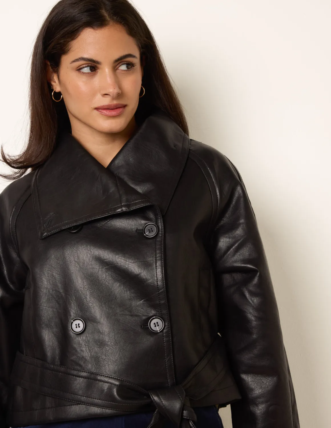 Double Breasted Leather Look Jacket