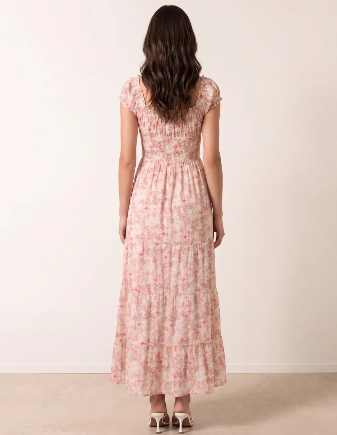 Double Front Tie Shirred Ditsy Floral Maxi Dress
