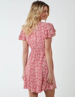 Double Ruffle Empire Shirred Mini Dress