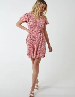 Double Ruffle Empire Shirred Mini Dress