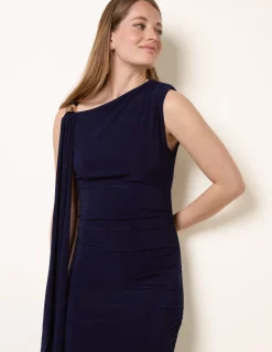 Drape Brooch Detailing Ruched Maxi Dress