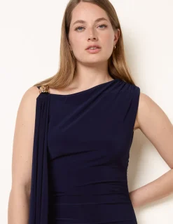 Drape Brooch Detailing Ruched Maxi Dress