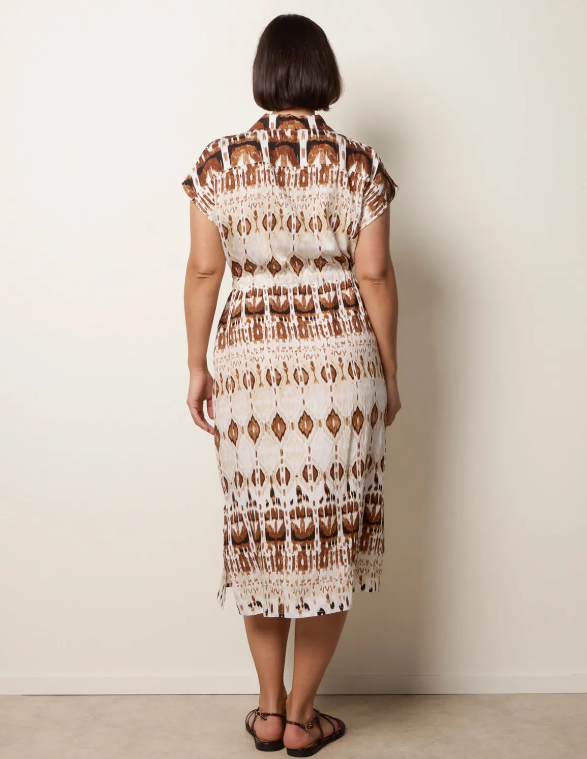 Drawstring Printed Midi Shirt Dress
