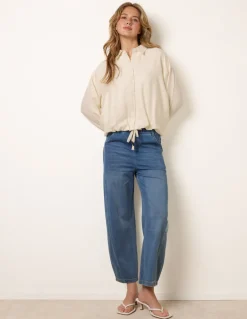 Drawstring Seam Detail Wide Leg Jeans