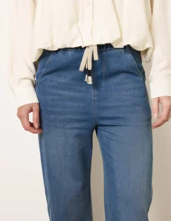 Drawstring Seam Detail Wide Leg Jeans