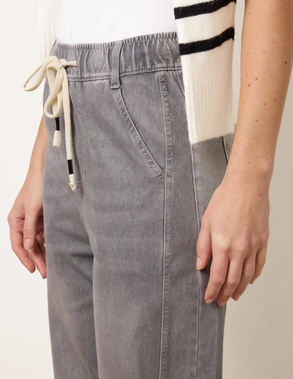 Drawstring Seam Detail Wide Leg Jeans