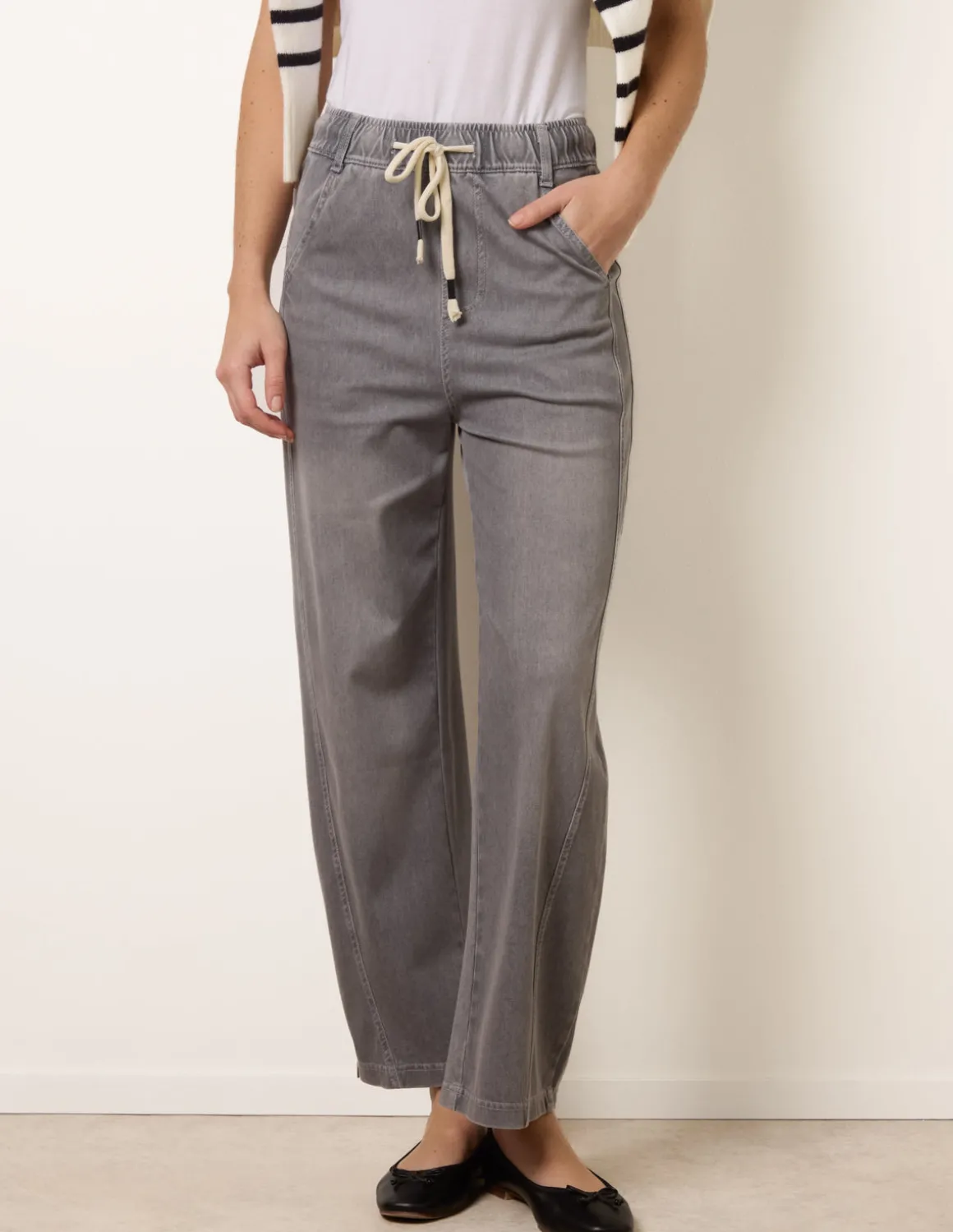 Drawstring Seam Detail Wide Leg Jeans