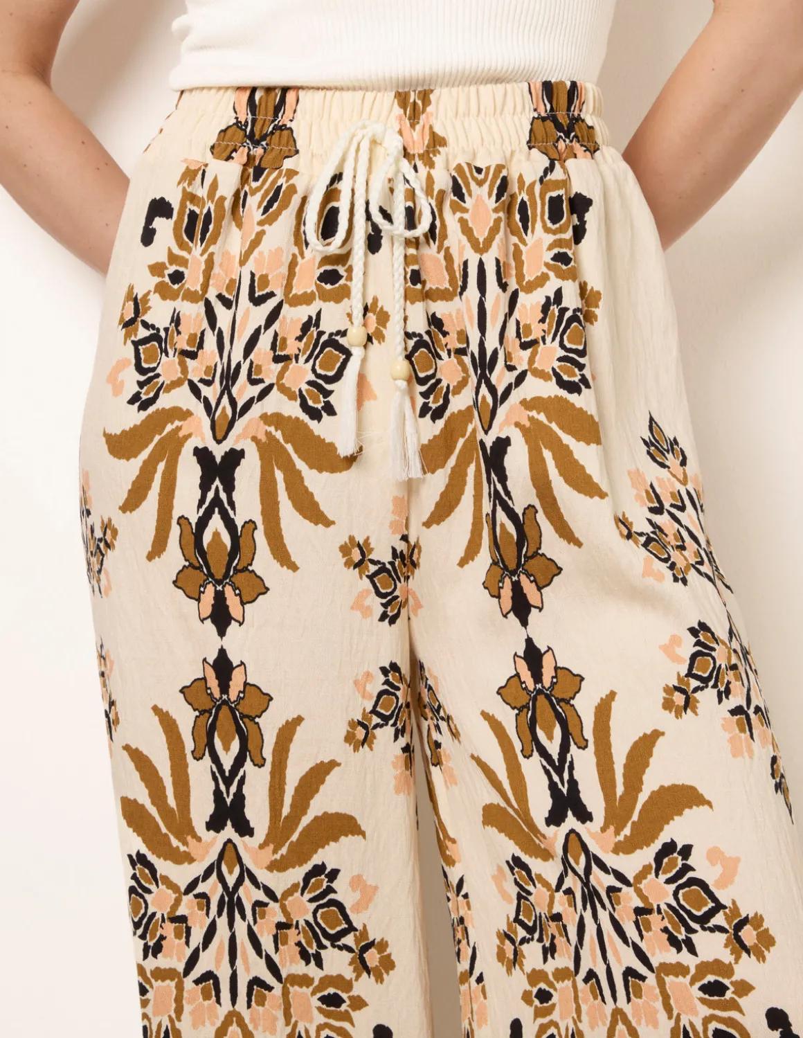 Drawstring Waist Wide Leg Pants