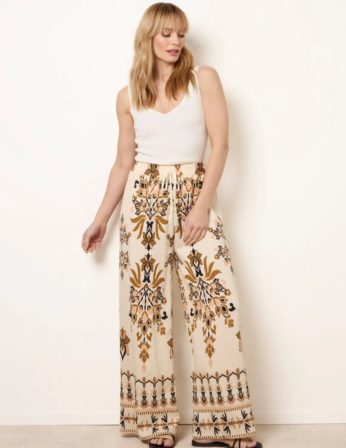 Drawstring Waist Wide Leg Pants