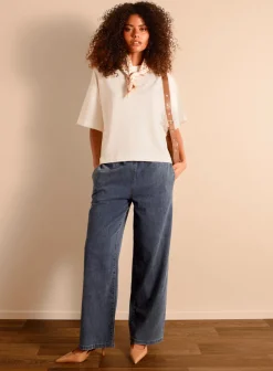 Draw String Wide Leg Denim Trousers