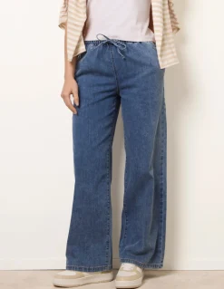 Draw String Wide Leg Denim Trousers