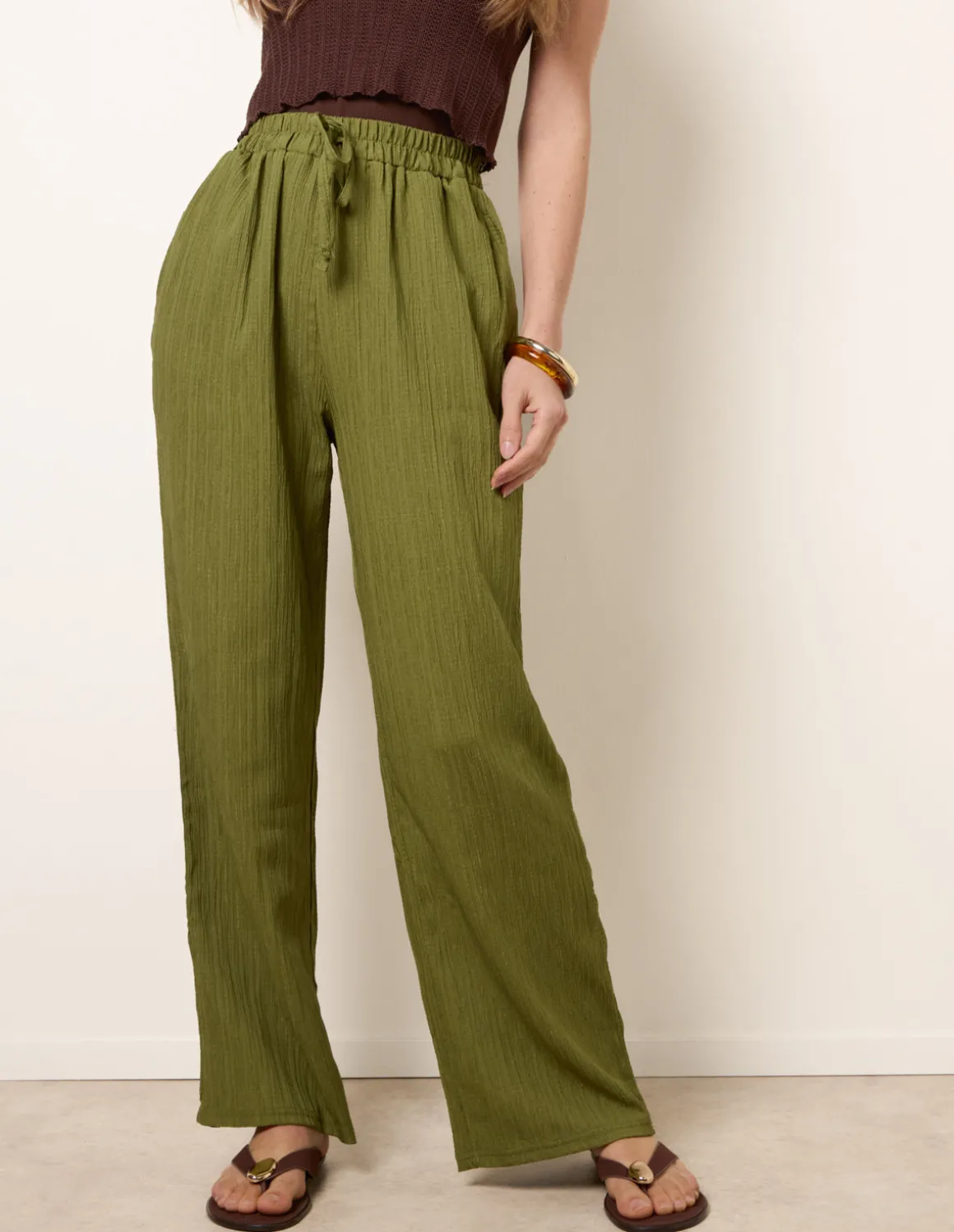 Drawstring Wide Leg Trousers