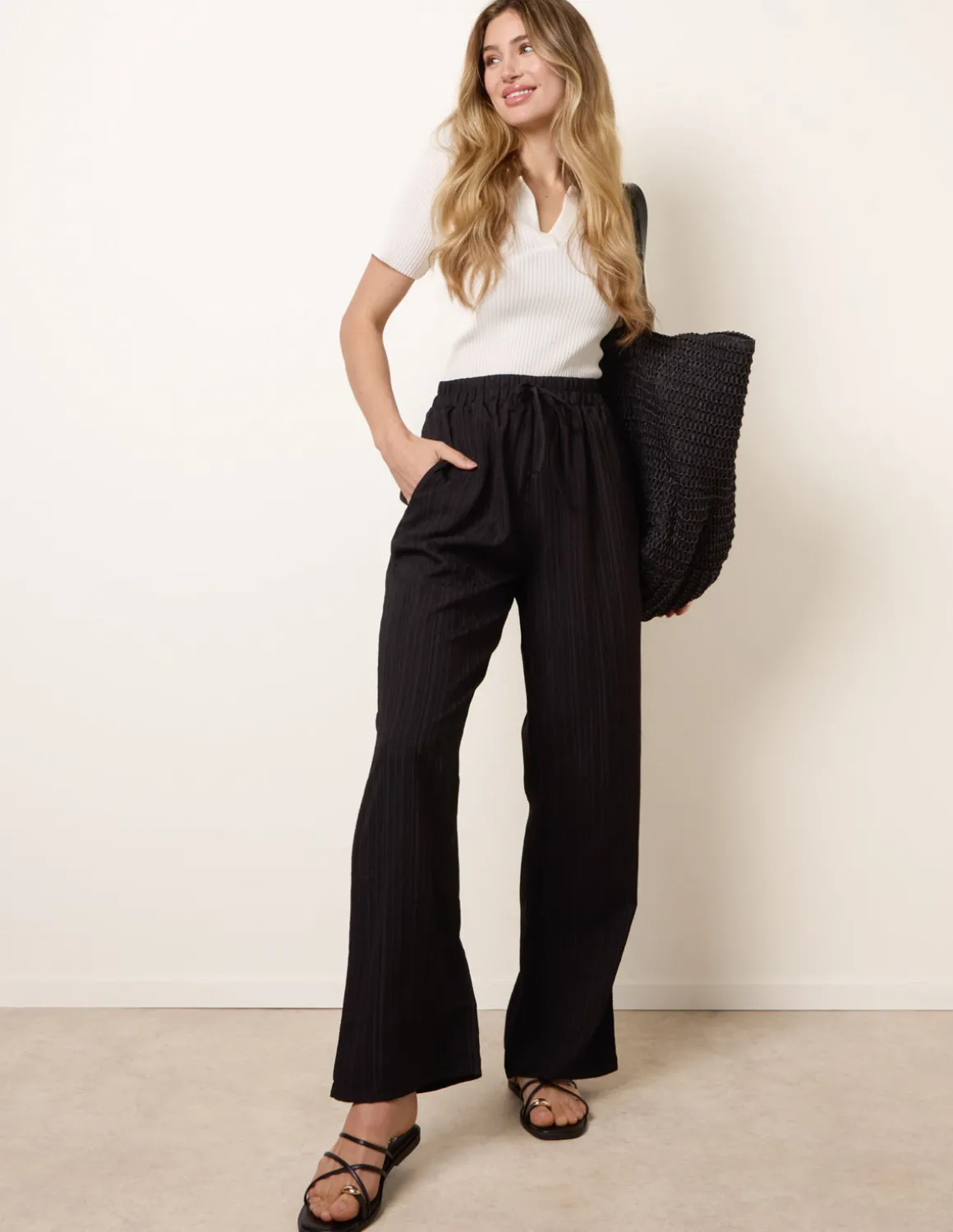 Drawstring Wide Leg Trousers