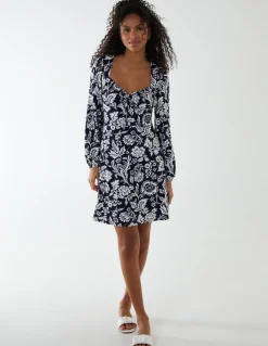 Elasticated Sweetheart Neck Mini Dress