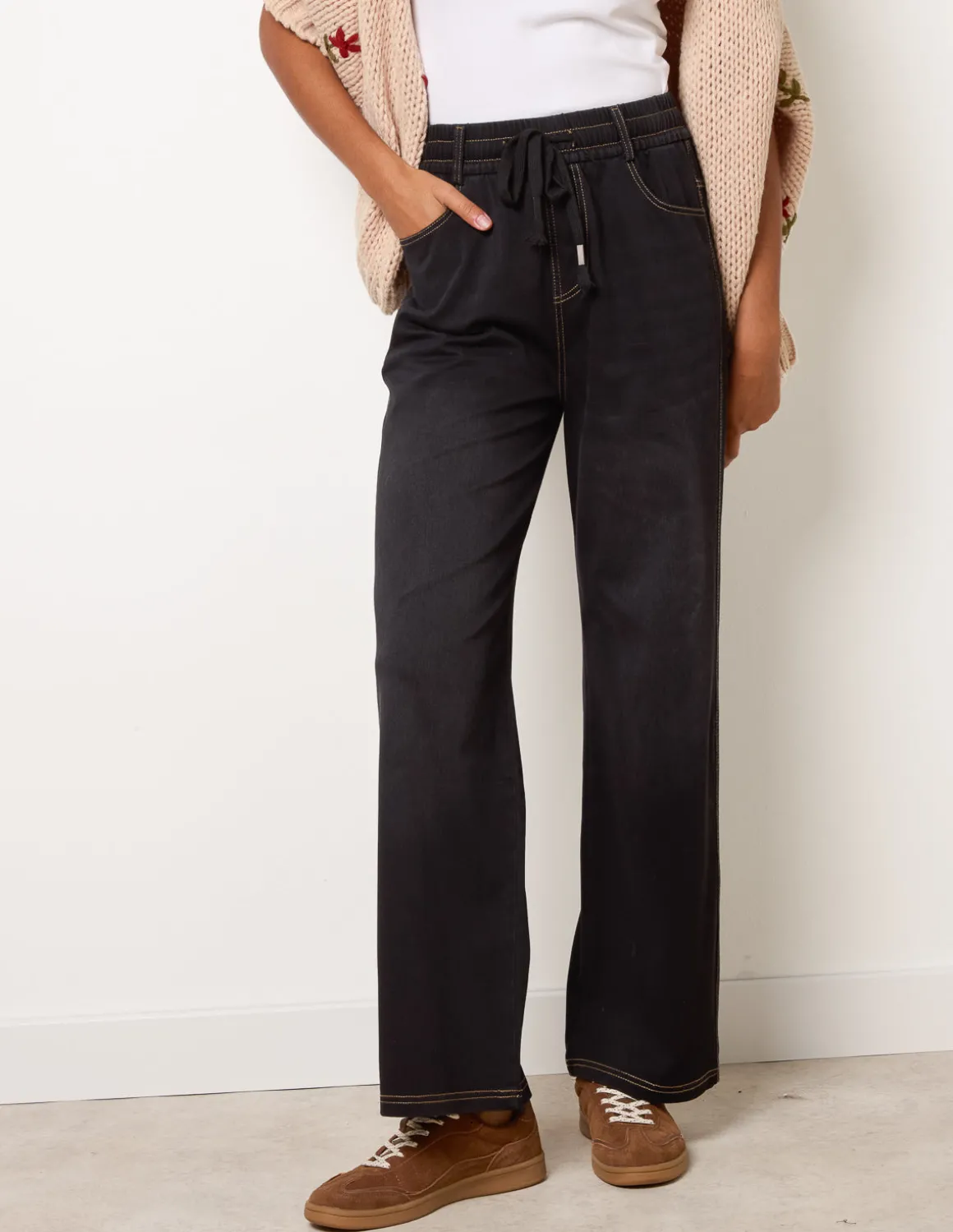 Elasticated Waist Jeans With Tie