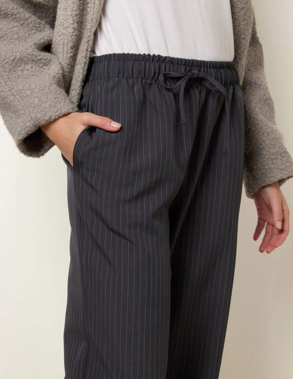 Elasticated Waist Pinstripe Trousers