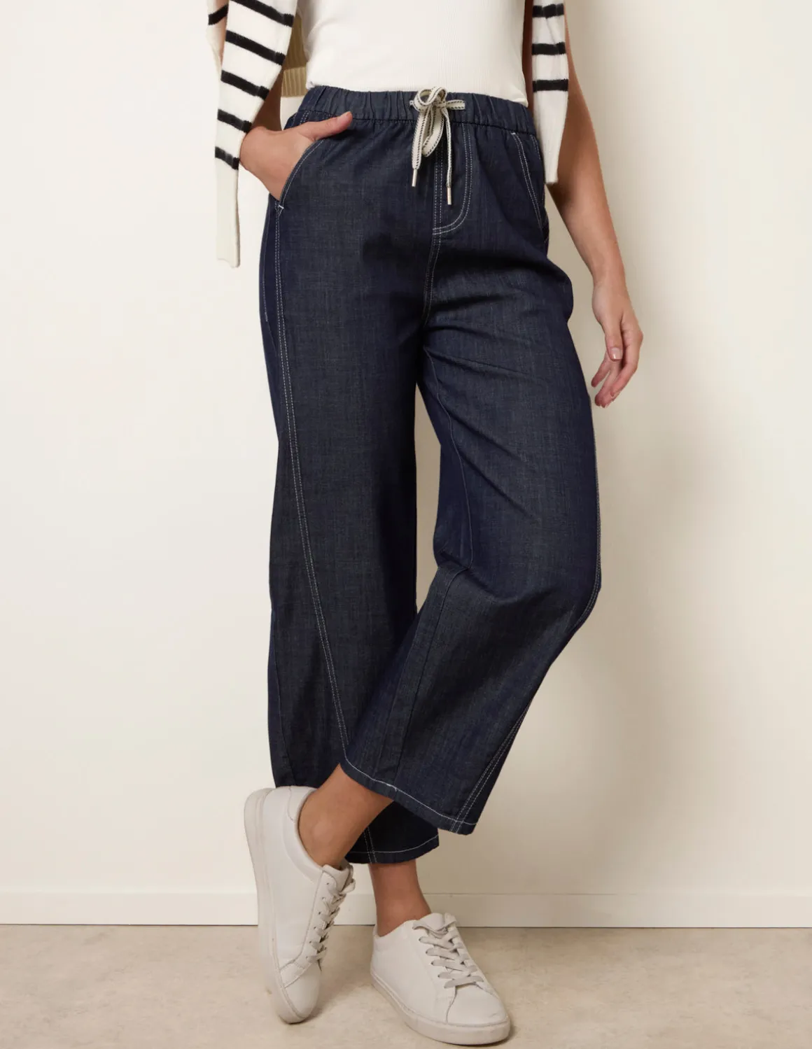 Elastic Waist Seam Detail Jeans