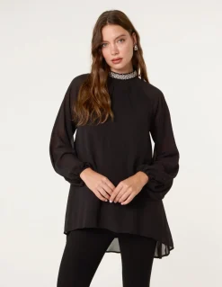 Embellished Collar Tunic Top