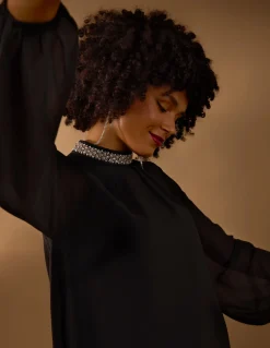 Embellished Collar Tunic Top