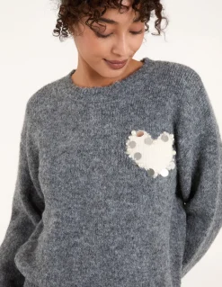 Embellished Heart Knit Jumper