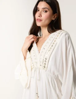 Embellished Kimono Sleeve Mini Dress