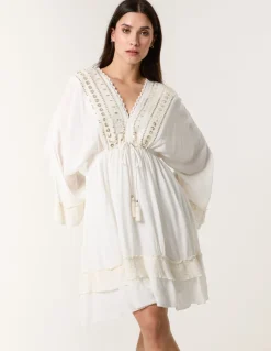 Embellished Kimono Sleeve Mini Dress