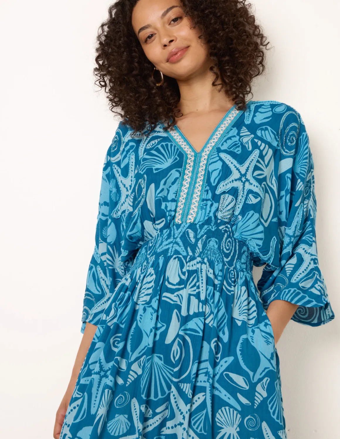 Embellished Kimono Style V Front Dress