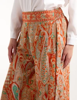 Embellished Waist Wide Leg Trousers