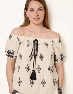 Embroidered Bardot Top